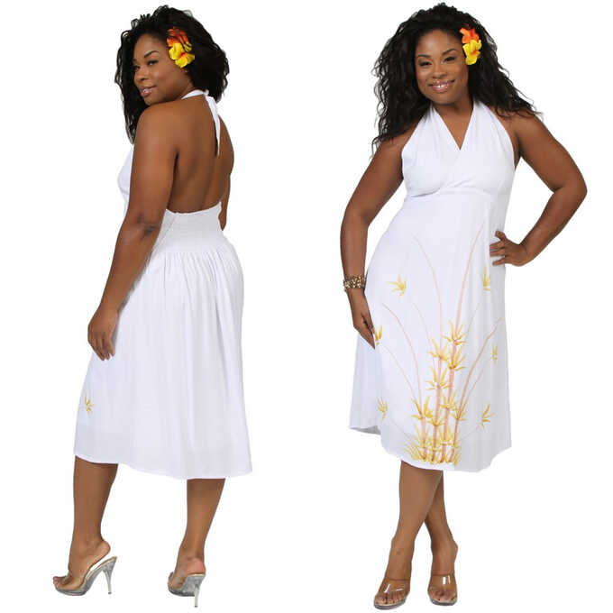 Halter Lined Plus Size Summer Dress in Bamboo White