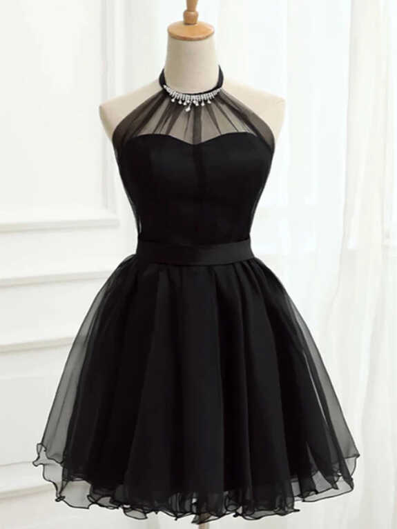 Halter Neck Short Black Prom Dresses, Short Black Graduation ...