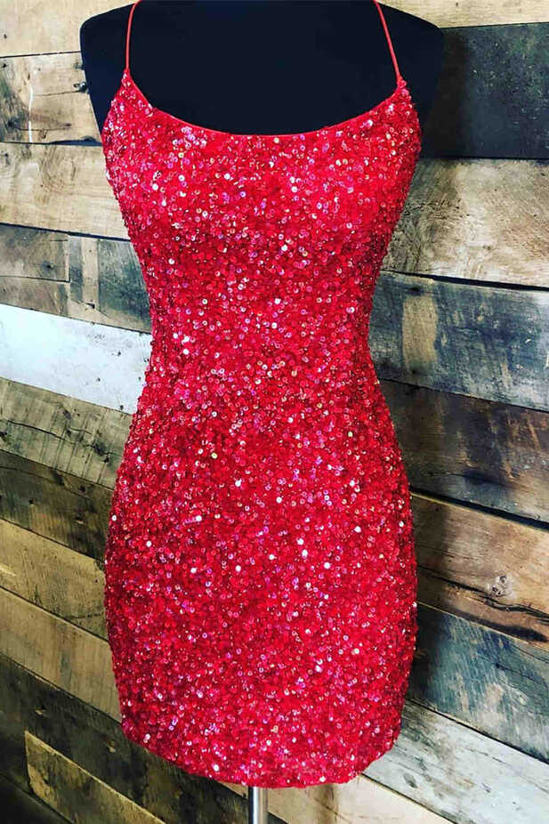 Halter Sequins Red Homecoming Dress