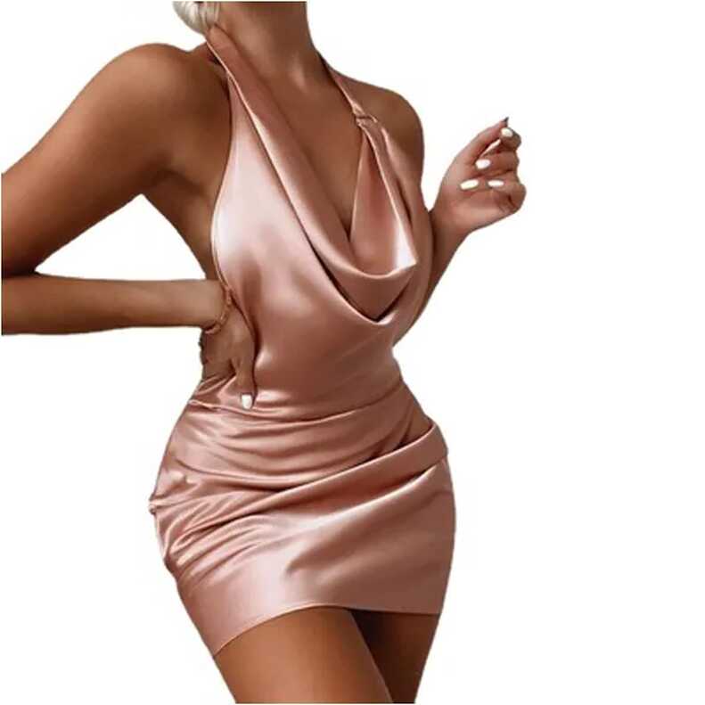 Halter Sexy Satin Bodycon Mini Dresses For Women Elegant Backless ...