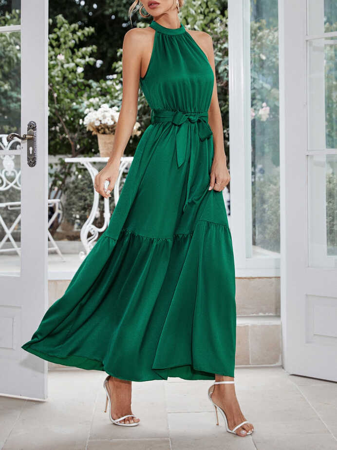 Halter Tiered Fall Wedding Guest Dresses Maxi Casual Formal Dress ...