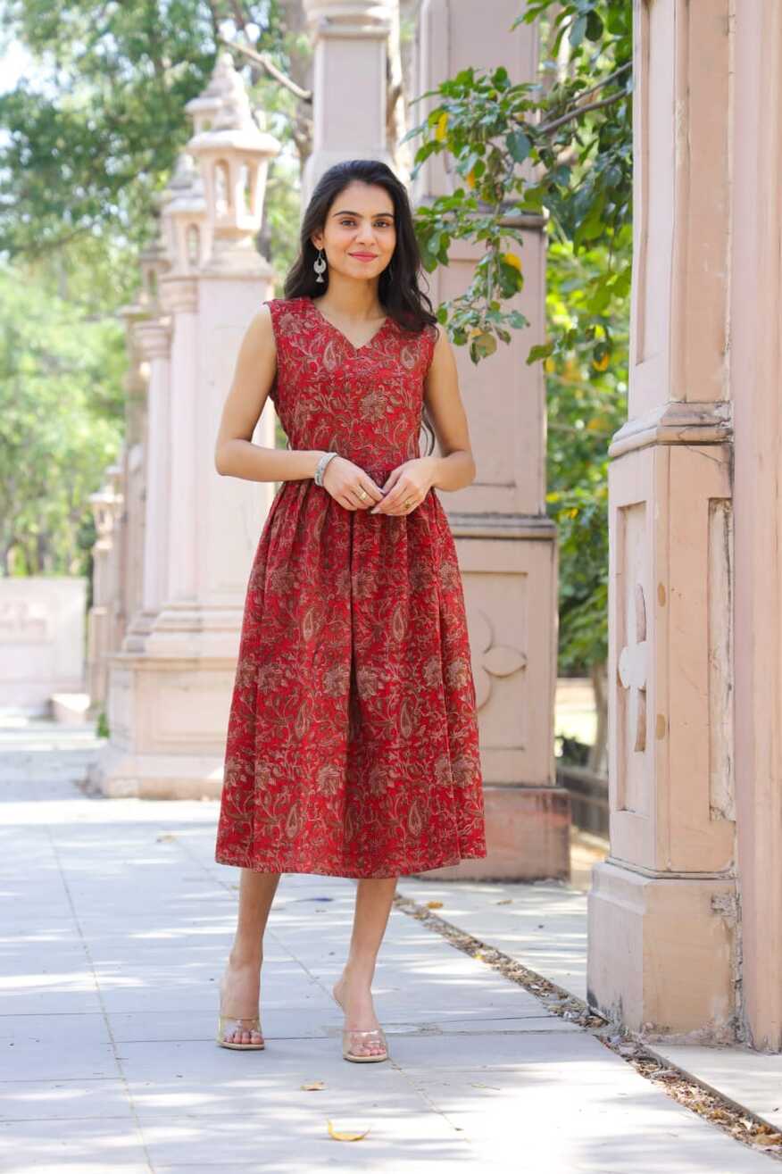 Hand Block Printed Cotton Sleeveless Dress | Lable Rahul Singh