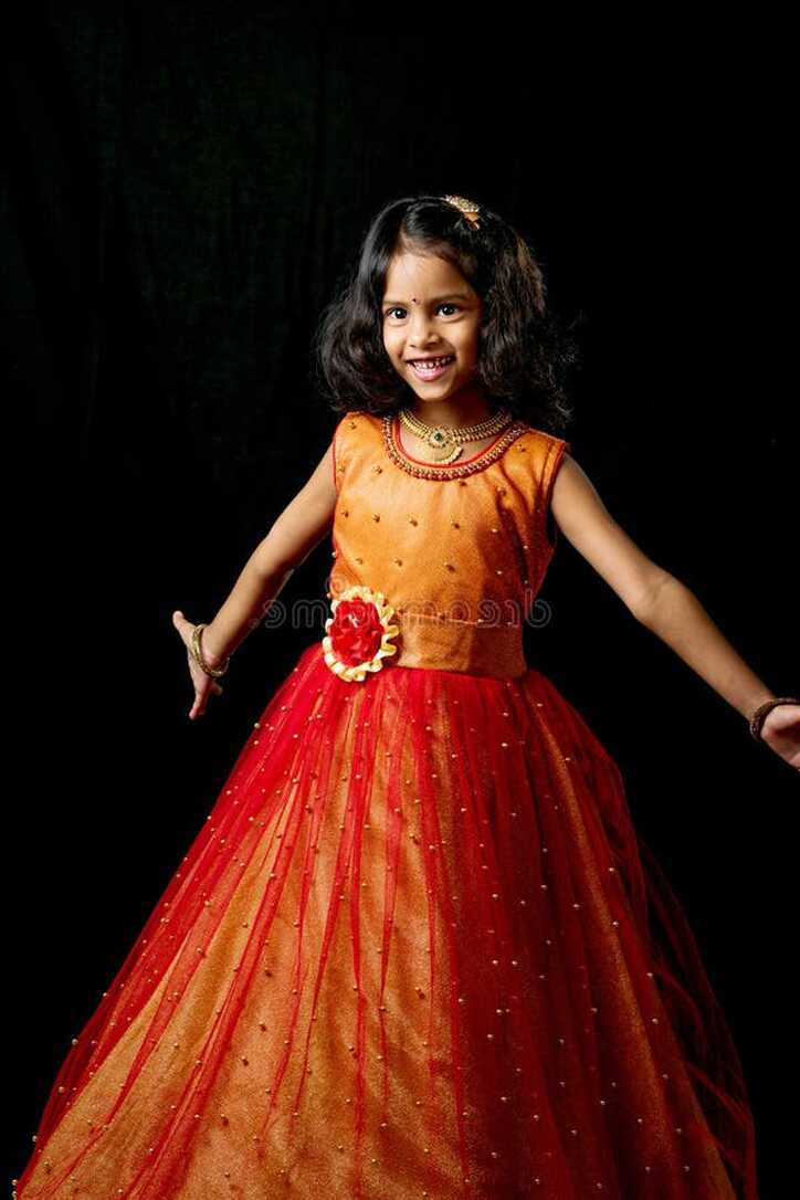 Happy Little Girl Child Wearing Princess Gown and Dancing Stock ...