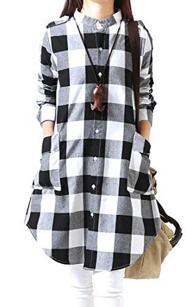 Happy Women Button Down Plaid Shirt Long Sleeve Cotton Shirt ...