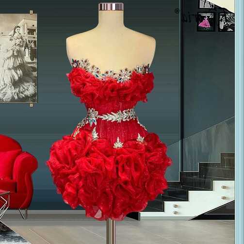 Haute Couture Cocktail Dresses Sleeveless Cute Red Rose ...