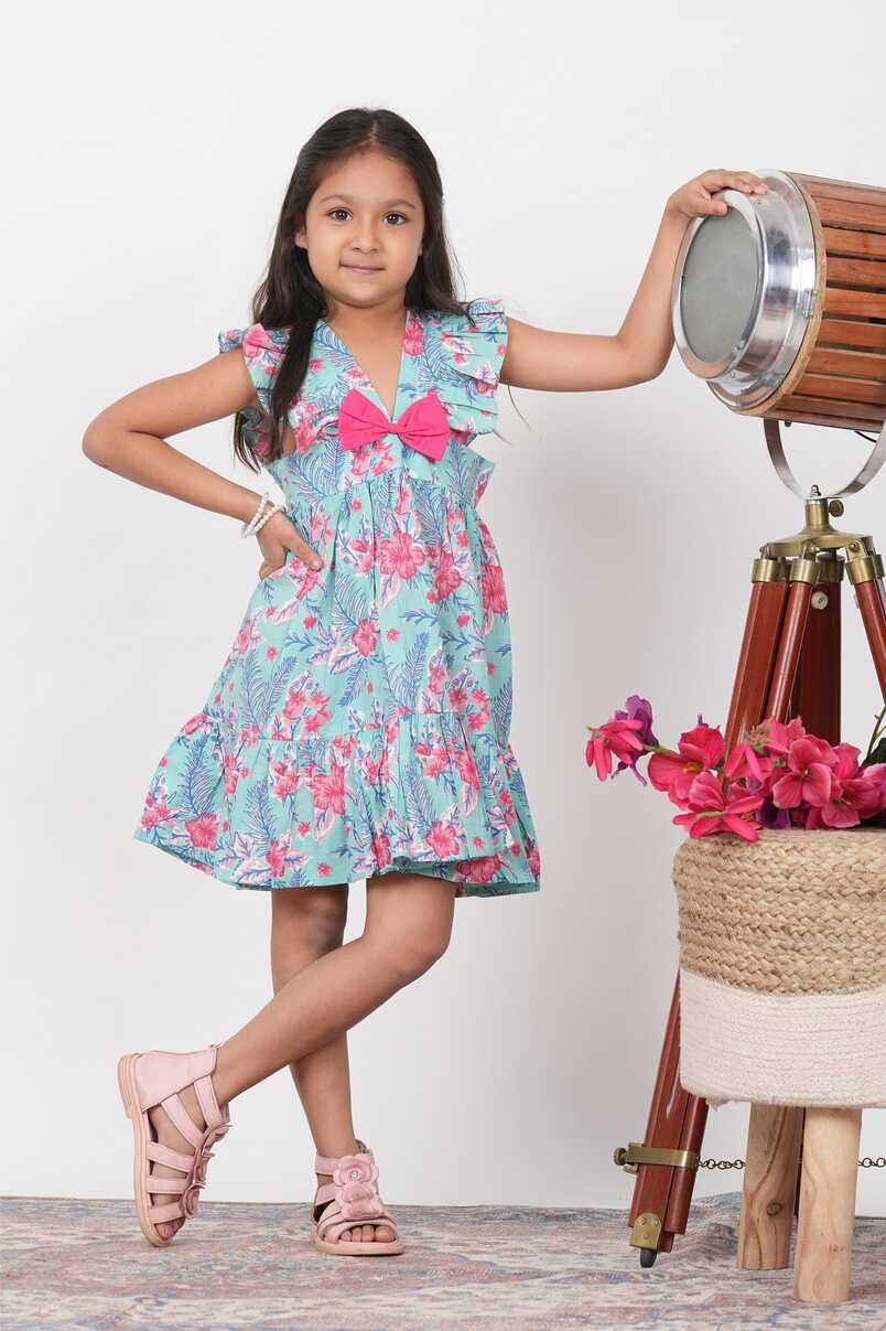 Havana Dress - Blue Tropical Print Cotton Baby Girl Dress – Marche