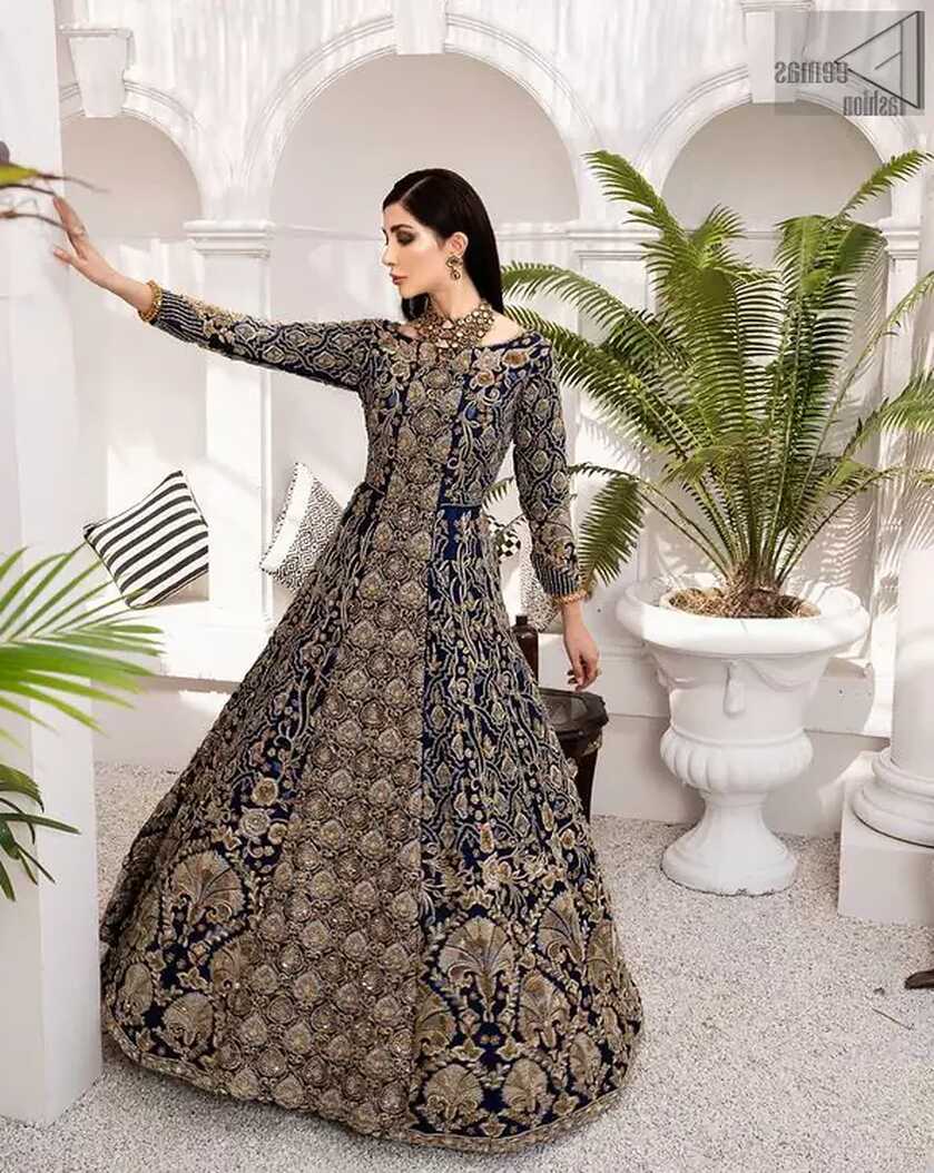 Heavy Centre Panel Navy Blue Maxi - Pakistani Wedding Dress