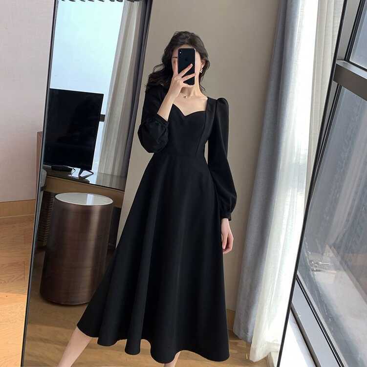 Hepburn Style Little Black Dress Women&#39;s 2022 Spring New Retro V ...