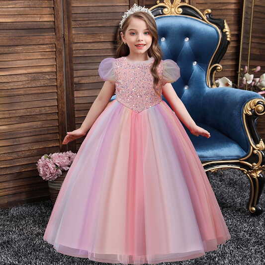 Herrnalise Children Dress Girl Puff Sleeve Princess Dress Long ...