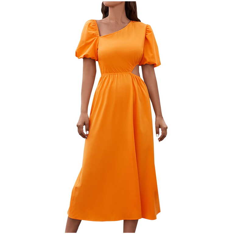 Hfyihgf Womens Puff Short Sleeve Long Dress Summer Sexy Cut ...