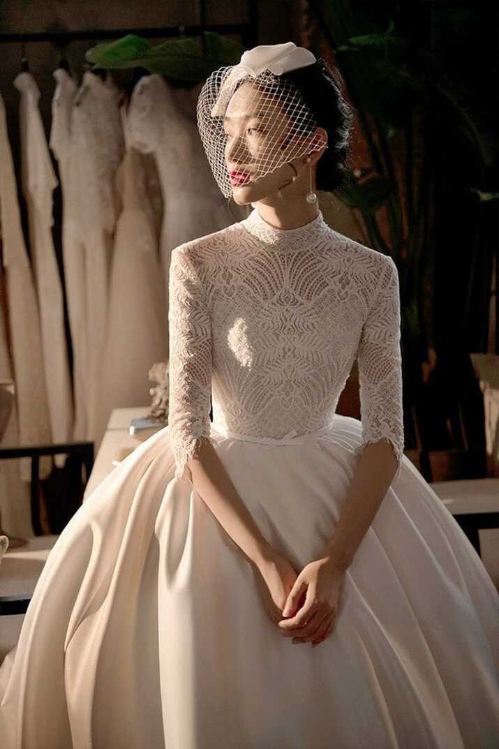 High Collar Wedding Dress - Long Sleeve Wedding Dress - Ball ...