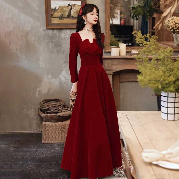 High End Elegant Bridal Toast Dress Red Autumn New Style Long ...