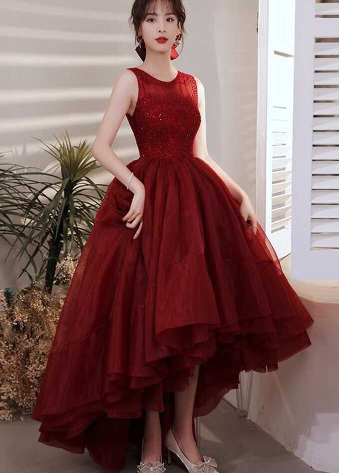 High Low Chic Party Dresses Prom Dress, Dark Red Homecoming ...