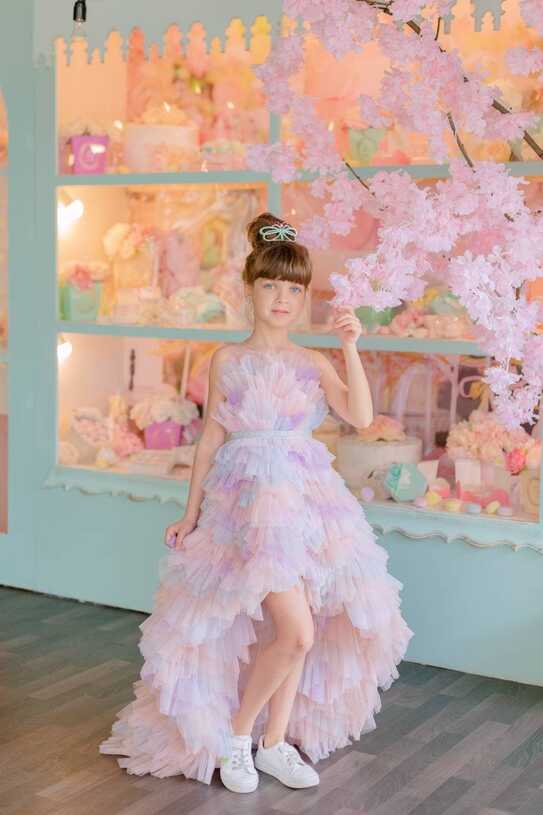 High Low Tulle Tutu Dress for Girls, Rainbow Flower Girl Dress ...