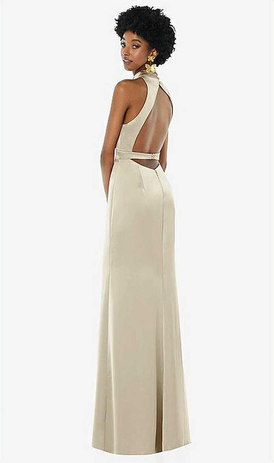 High Neck Backless Maxi Bridesmaid Dress With Slim Belt In ...