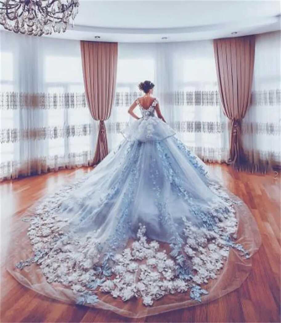 High Quality Blue Princess Light Blue Wedding Dress With 3D ...