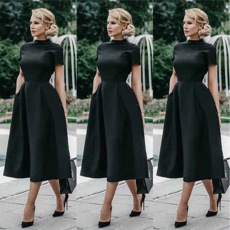 High Quality Elegant Black Dress Vintage Ladies Fit Flare Prom ...