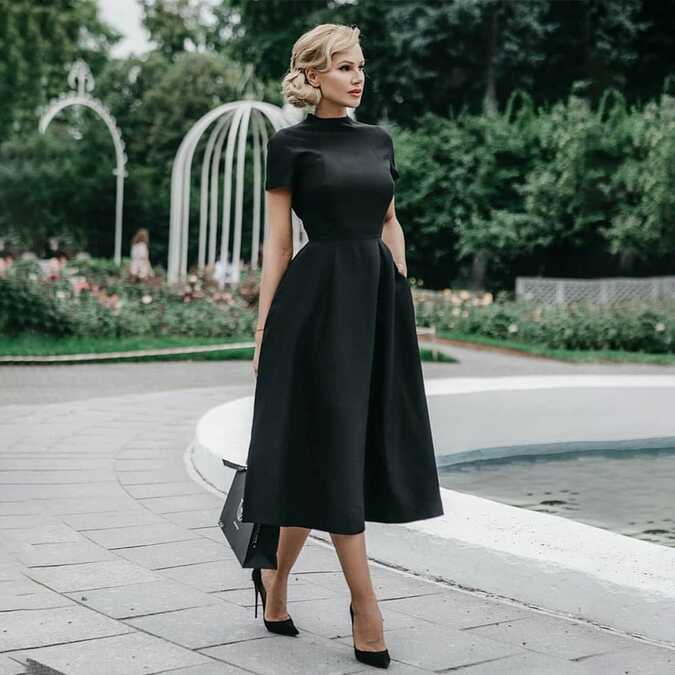 High Quality Elegant Black Dress Women Vintage Ladies Fit Flare ...