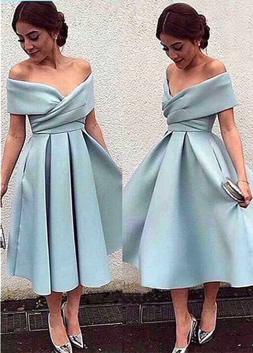 High Quality Light Blue Off Shoulder Boat Neck Cocktail Dress Tea ...