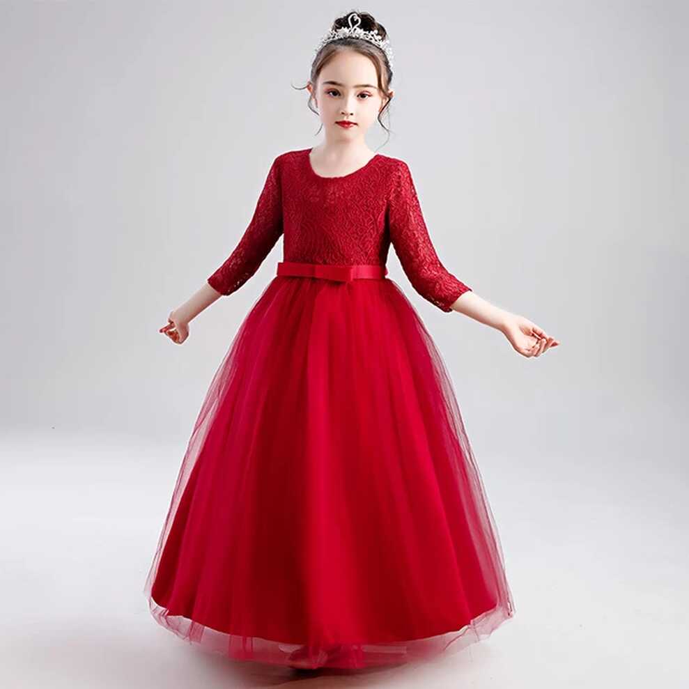 High Quality Red Long Flower Girl Dress Simple Vestido Girls Of 4 ...