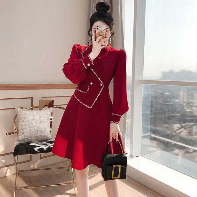 High Waist Dress Women&#39;s Fashion Autumn and Winter Dress Korean ...