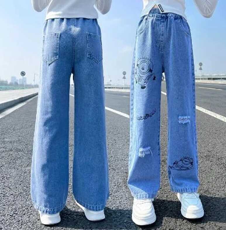 High Waist Jeans Girl&#39;s Baggy Jeans Straight Loose Wide-leg Pants ...