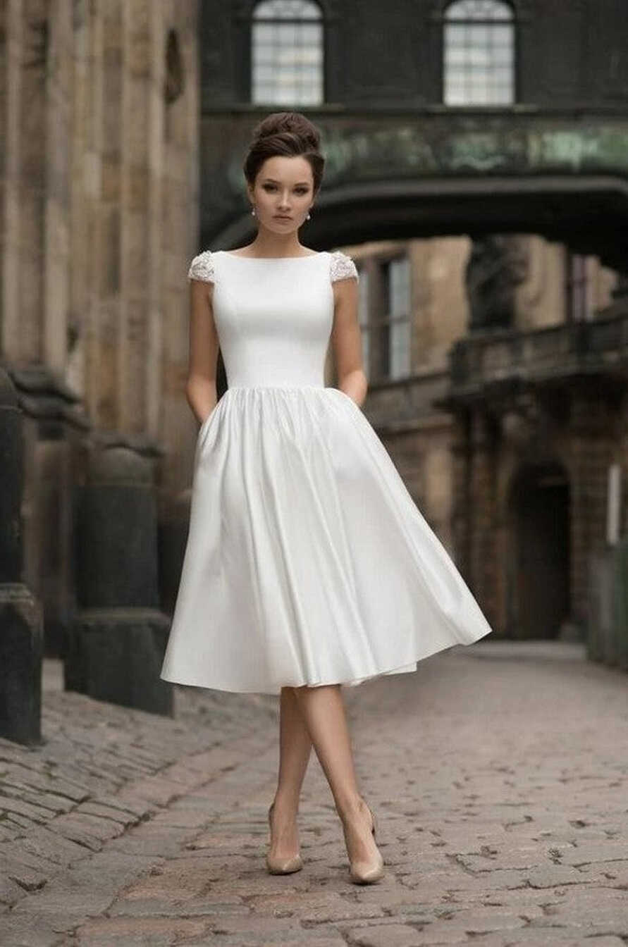 High neck White Knee-length Short Homecoming Dress for summer time ...