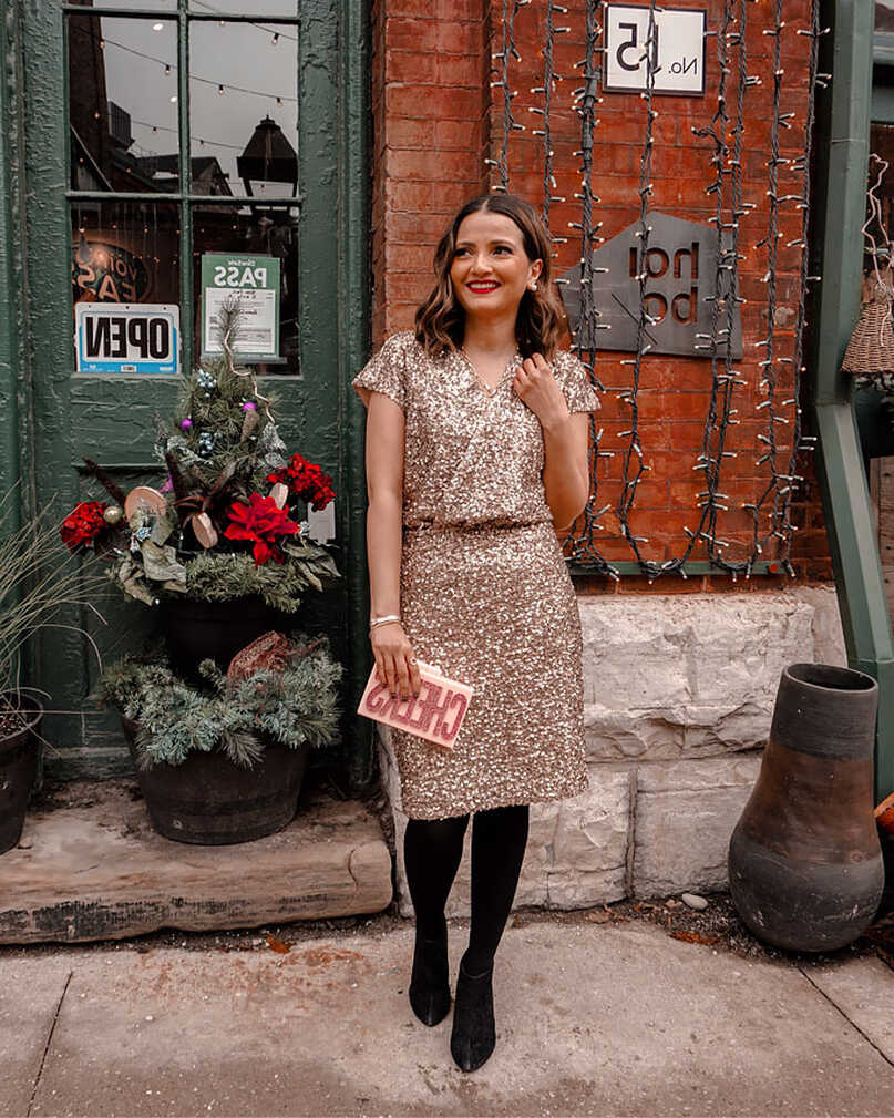 Holiday Party Outfit Ideas - RW&amp;CO Sequin Cocktail Dress - Ella ...