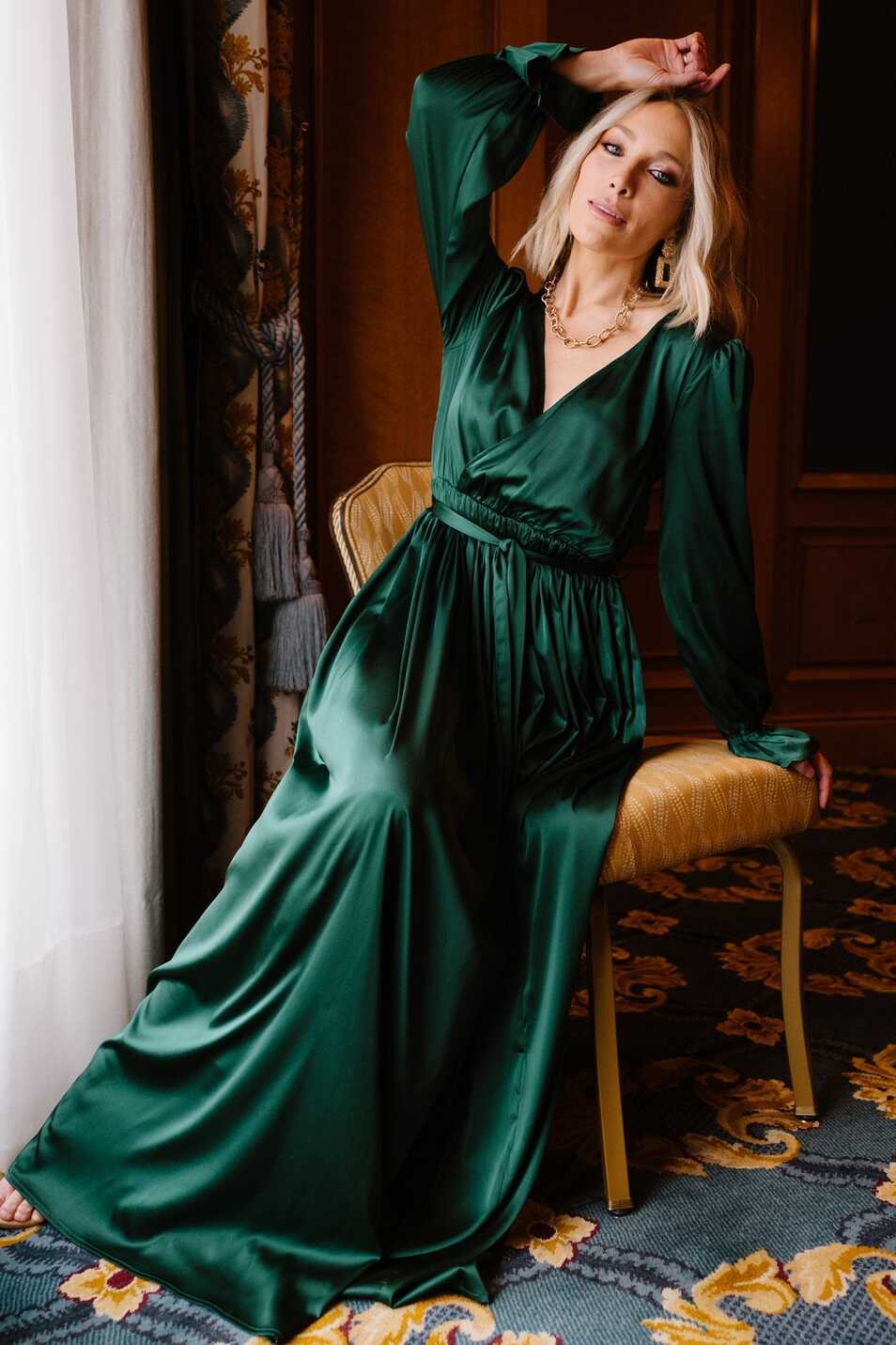 Holly Satin Maxi Dress | Dark Green | Baltic Born