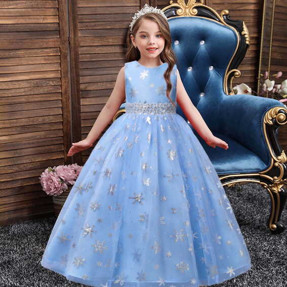 Honeeladyy Children Dress Girl No Sleeve Princess Dress Snowflake ...