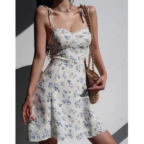 Honmizz - Spaghetti Strap Floral Print Mini A-Line Dress | YesStyle