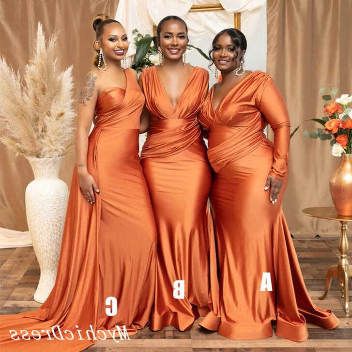 Hot Multiway Orange Bridesmaid Dresses Stretch Satin Wedding Guest ...