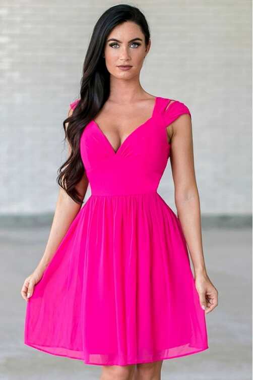 Hot Pink Dress, Bright Pink Party Dress, Hot Pink Dress Lily Boutique