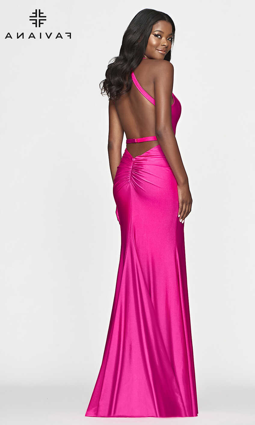 Hot Pink Faviana Long Prom Dress with Strappy Back