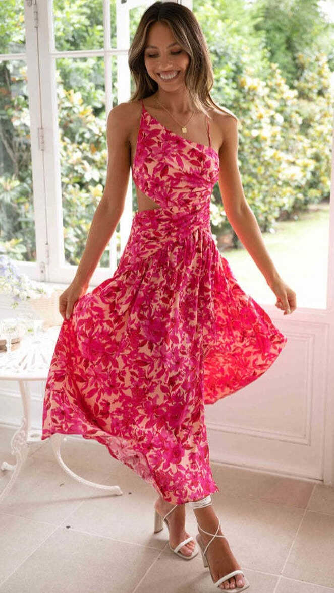 Hot Pink Floral Slip Midi Dress – Gabi Swimwear