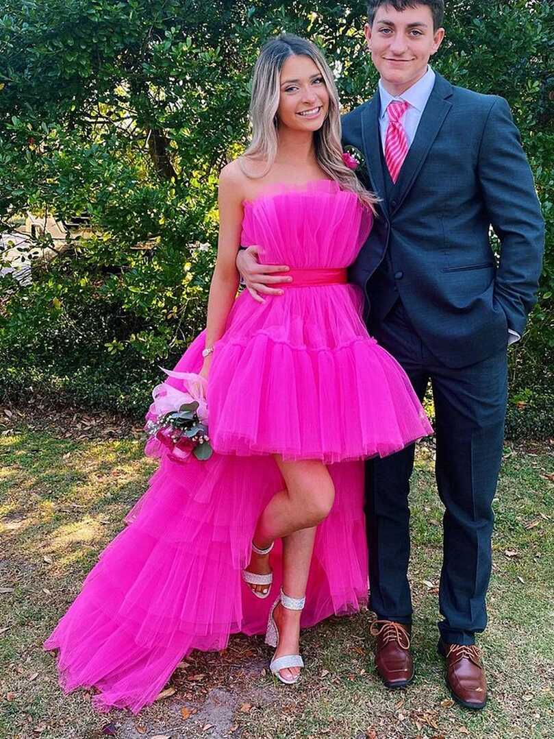 Hot Pink High Low Tulle Prom Dresses, Hot Pink High Low Formal ...