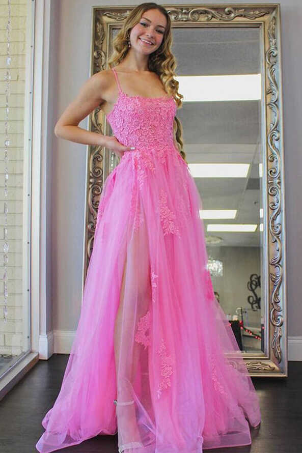 Hot Pink Tulle Prom Dresses With Lace Appliques, MP650 | Musebridals