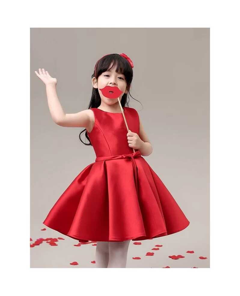 Hot Red Simple Satin Flower Girl Dress - GemGrace