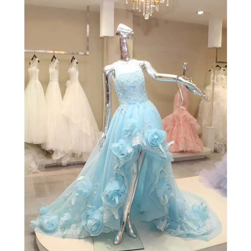 Hot Selling Short Front and Long Back Light Blue Wedding Dress ...