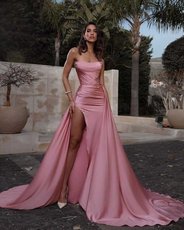 Hot Strapless Long Evening Gowns Uk Sleeveless Pink Prom Dress ...