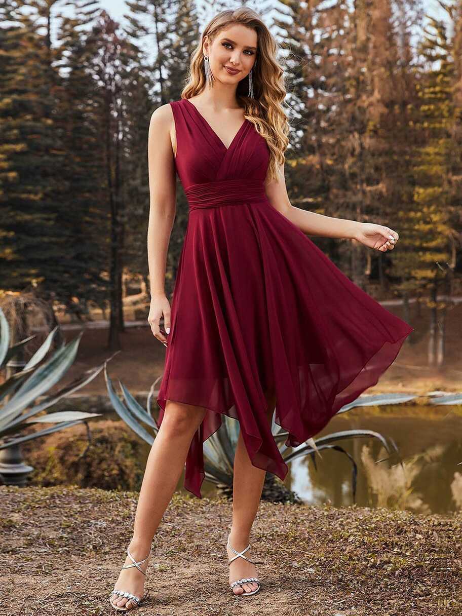 Hot V Neck Bridesmaid Dress | Wholesale A-Line Chiffon Dresses