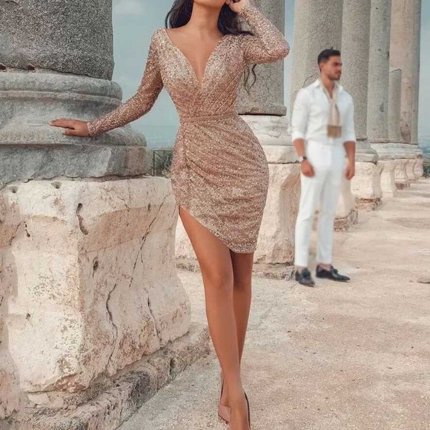 Hot sell!?Sexy V Neck Elegant Tight Dress Long Sleeve Mini ...