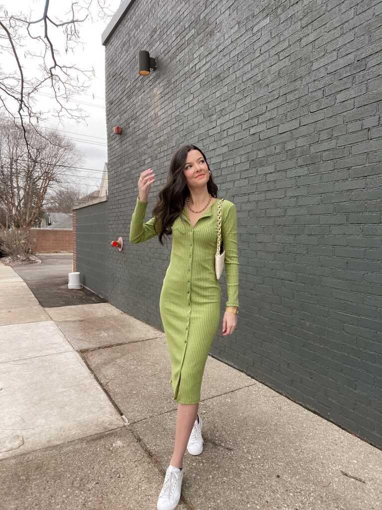 How to Style this Green Dress | 2021 Winter Outfit Ideas - Cassie ...