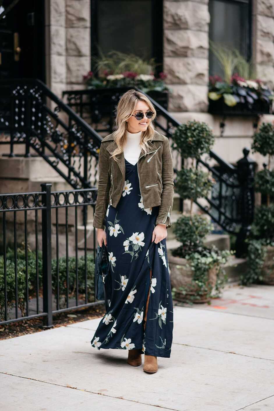 How to Wear a Floral Maxi in the Fall with Layers — bows &amp; sequins