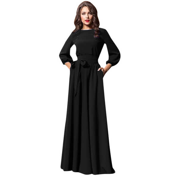 Huaai Women Summer Casual Party Dress Solid Color Long Sleeve Long ...