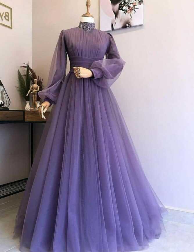 Hypnotic Purple Color Ready Made Net Pleated Design Gown For Party ...