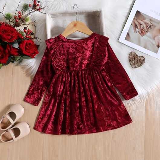 IBAKOM Baby Girl Velvet Fall Winter Dress 2PCS Long Sleeve Knee ...