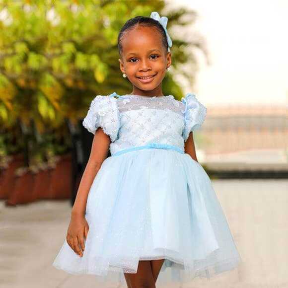 ICE BLUE MIKADO BALL DRESS WITH HAIR BOW