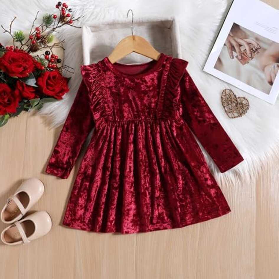 IDOPIP Toddler Baby Girls Velvet Tutu Dress Shiny Ruffle Long ...