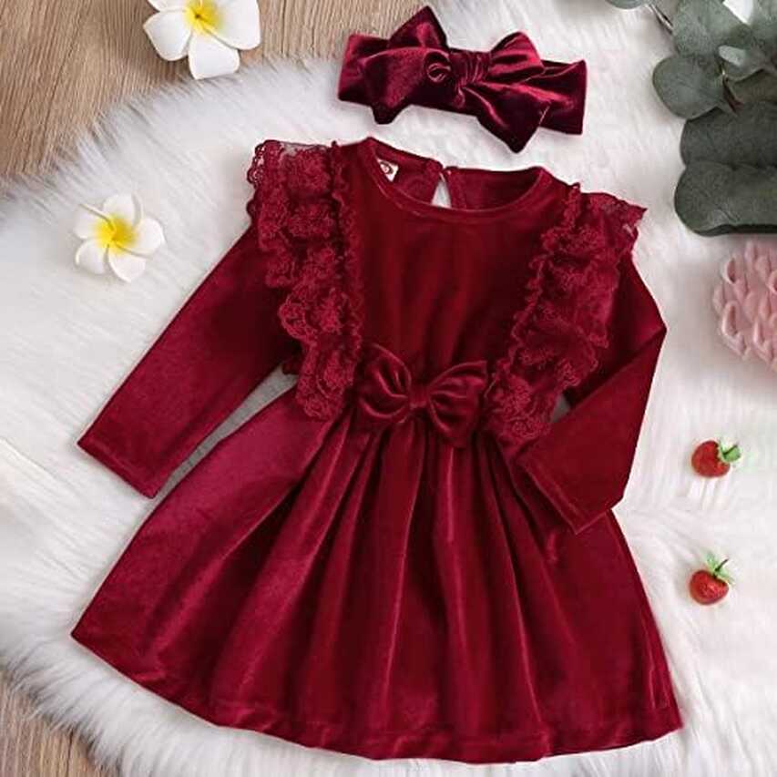 IMEKIS Toddler Girls Christmas Velvet Dress Pageant Party Gown ...